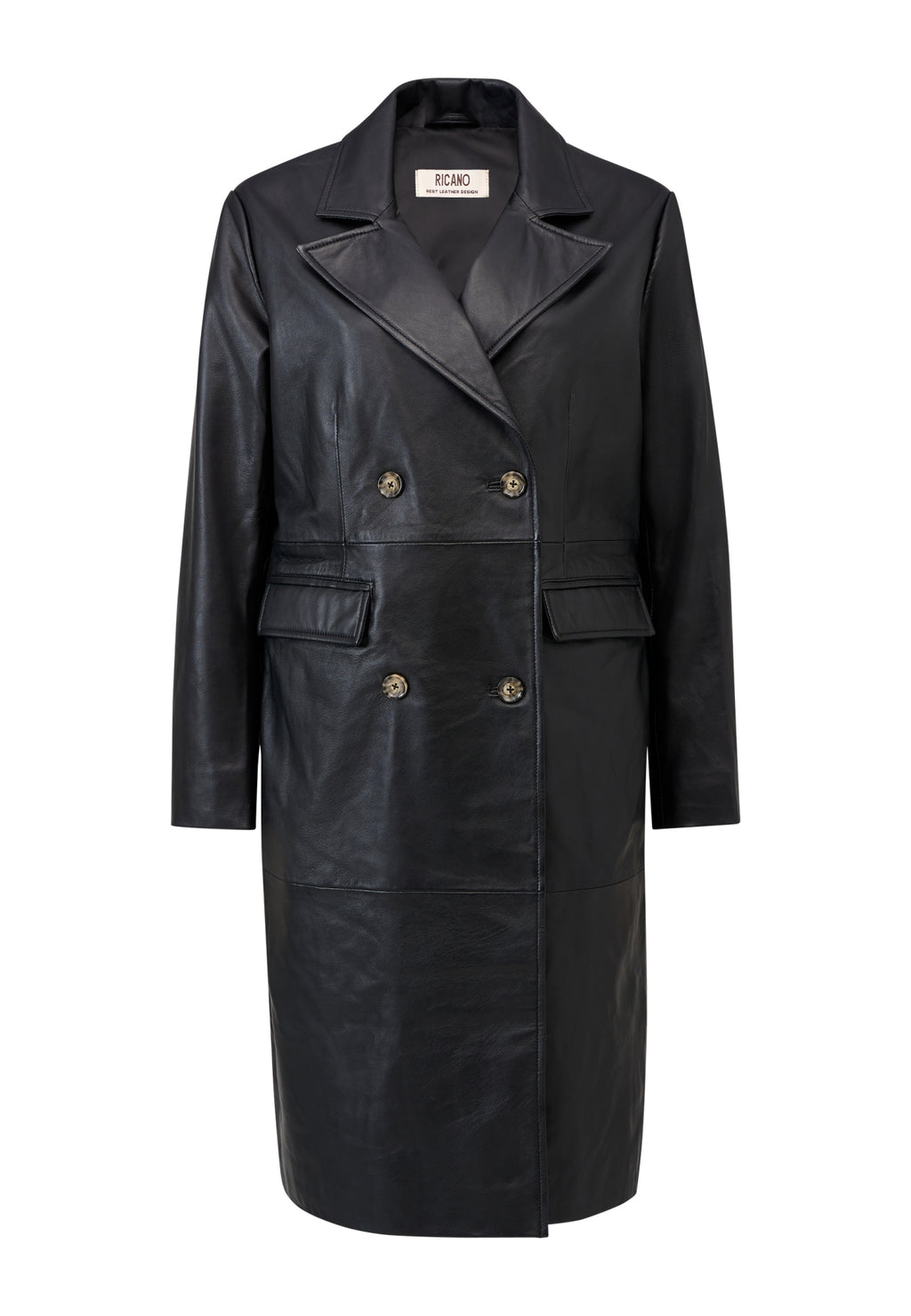 Monique Klassischer Ledermantel mit Reverskragen und Pattentaschen