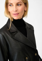 Monique Klassischer Ledermantel mit Reverskragen und Pattentaschen
