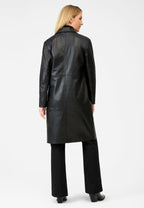 Monique Klassischer Ledermantel mit Reverskragen und Pattentaschen