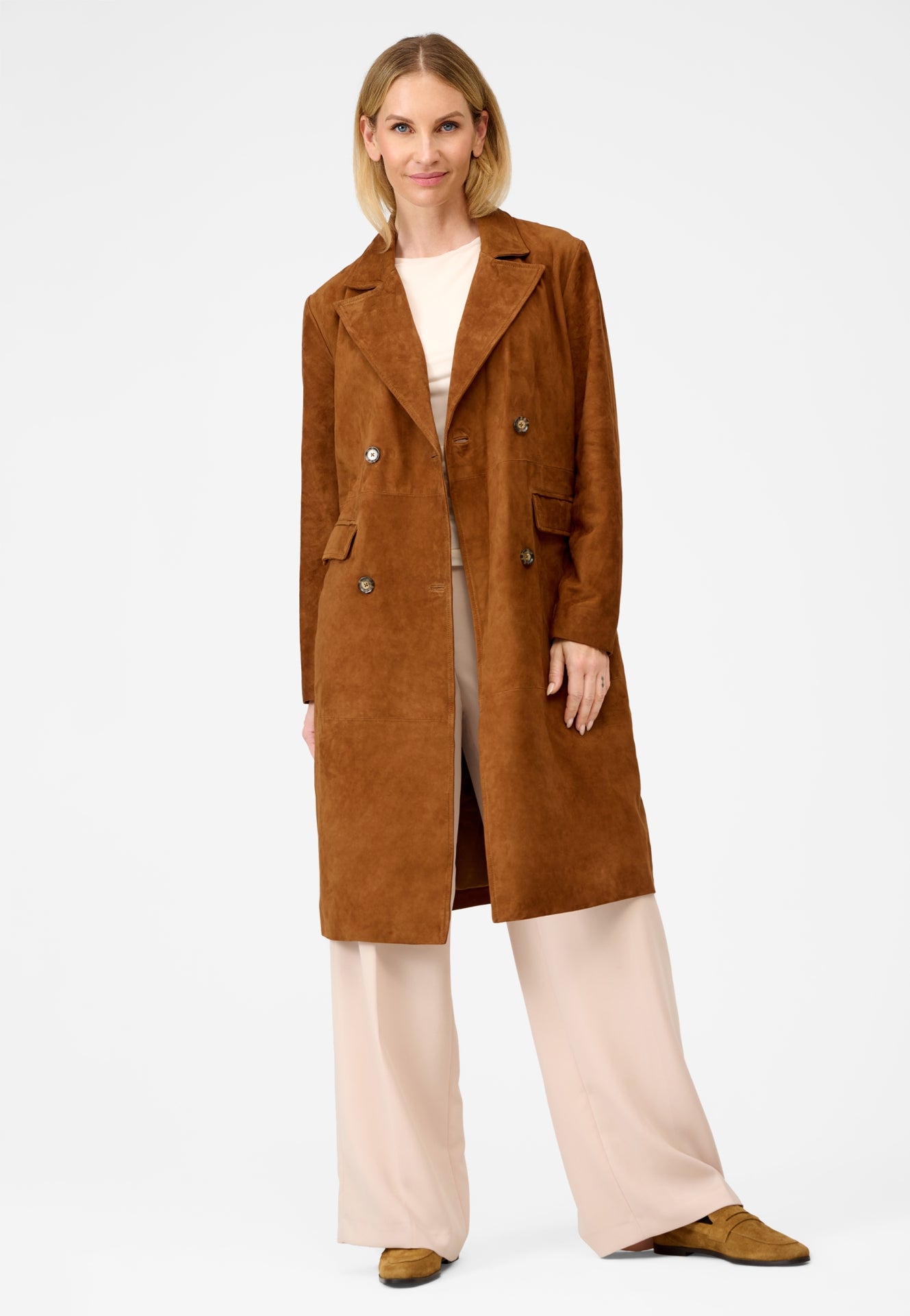 Monique Klassischer Ledermantel mit Reverskragen und Pattentaschen