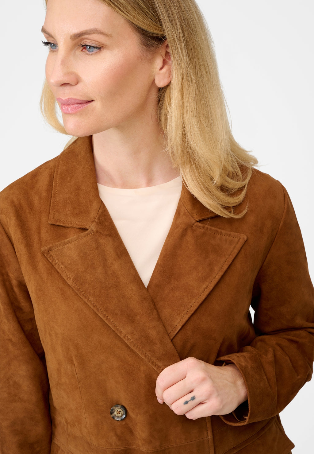 Monique Klassischer Ledermantel mit Reverskragen und Pattentaschen