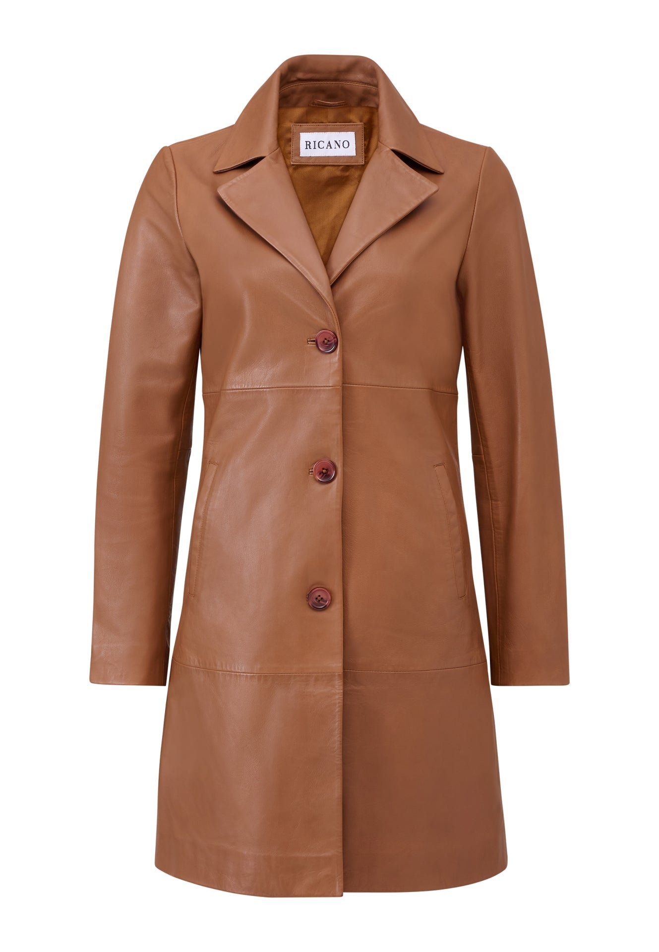 Marzia klassischer Ledermantel mit Knopfverschluss