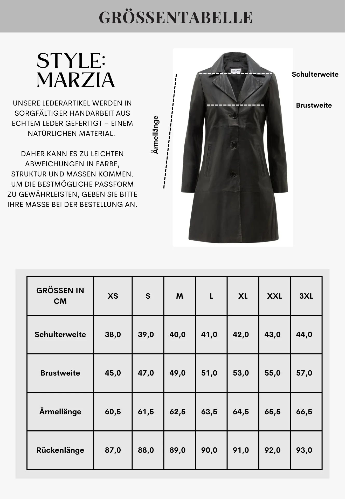 Marzia klassischer Ledermantel mit Knopfverschluss