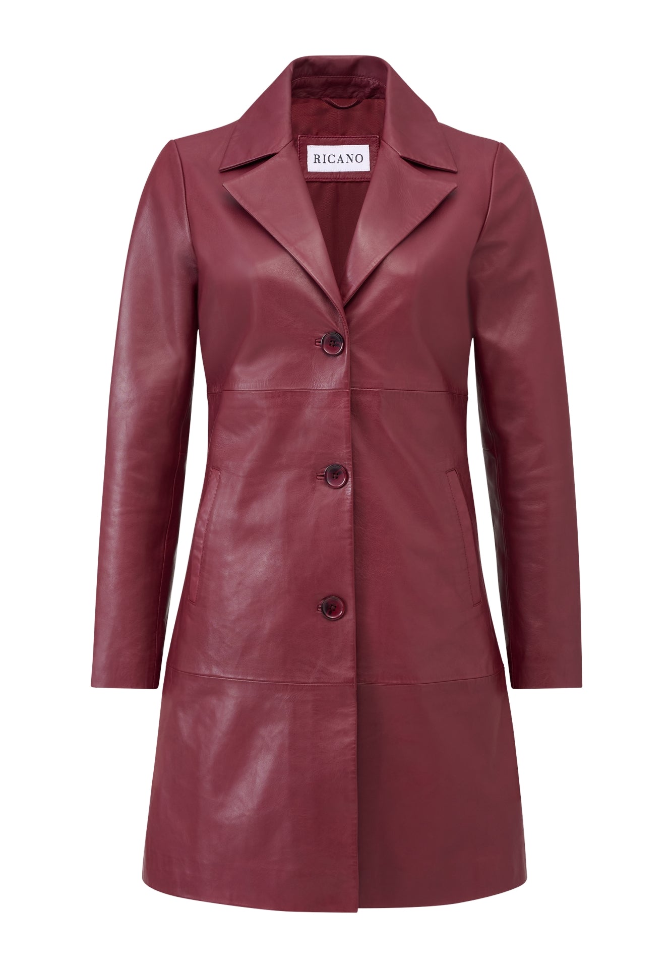 Marzia klassischer Ledermantel mit Knopfverschluss
