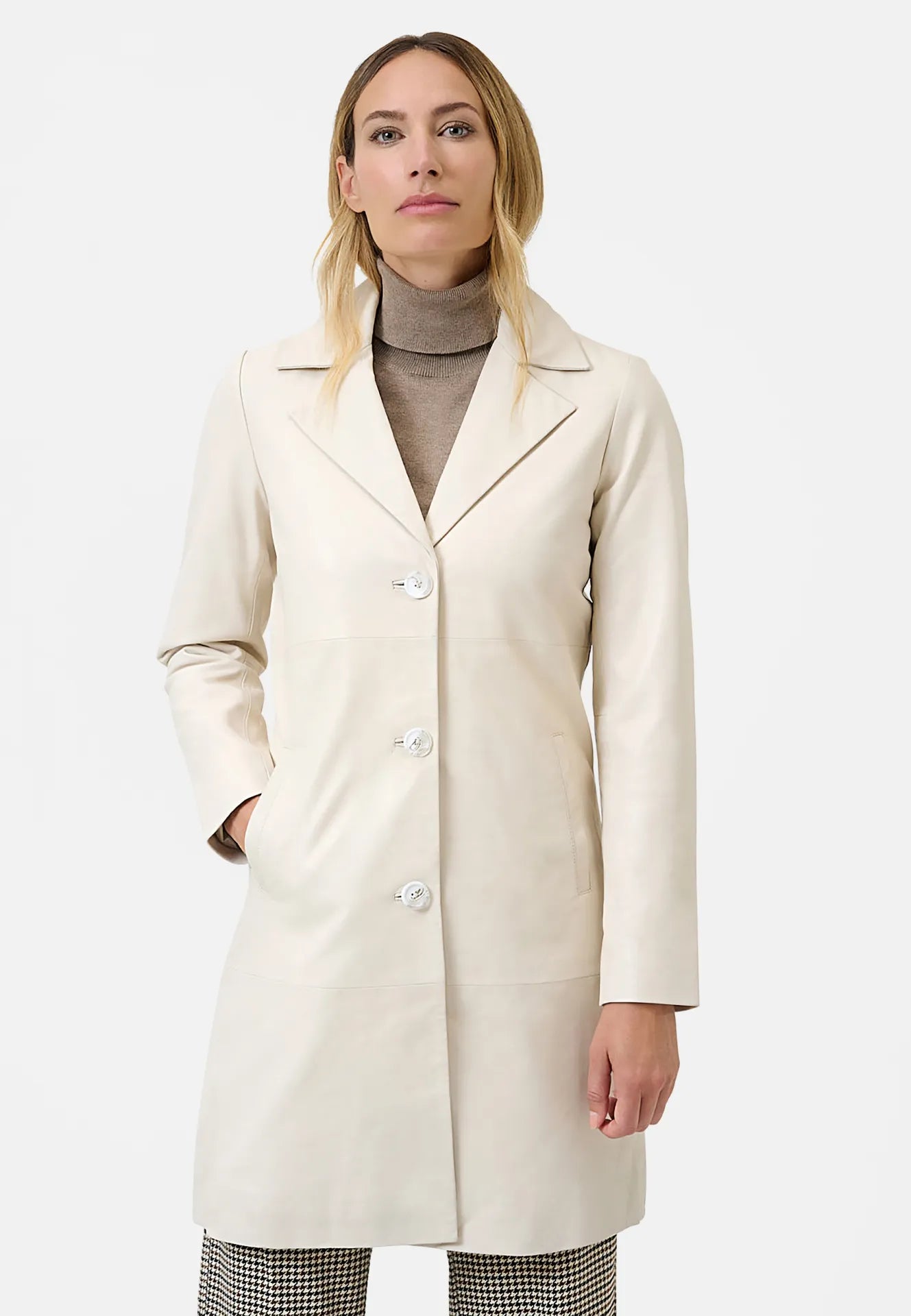 Marzia klassischer Ledermantel mit Knopfverschluss