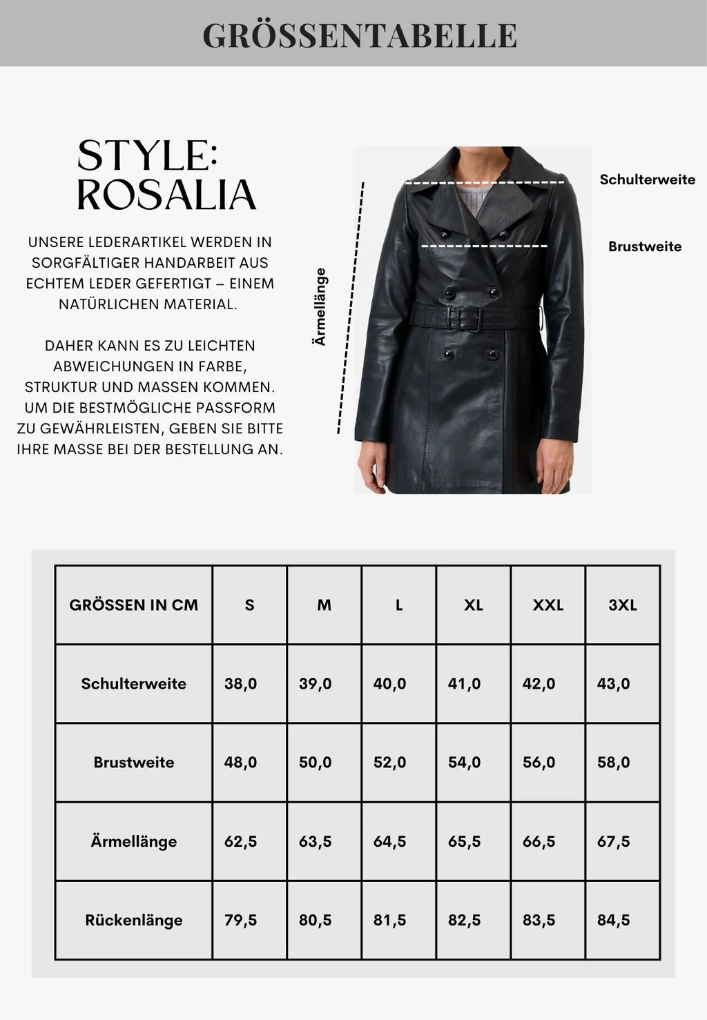 Rosalia zweireihiger Ledermantel mit Gürtel