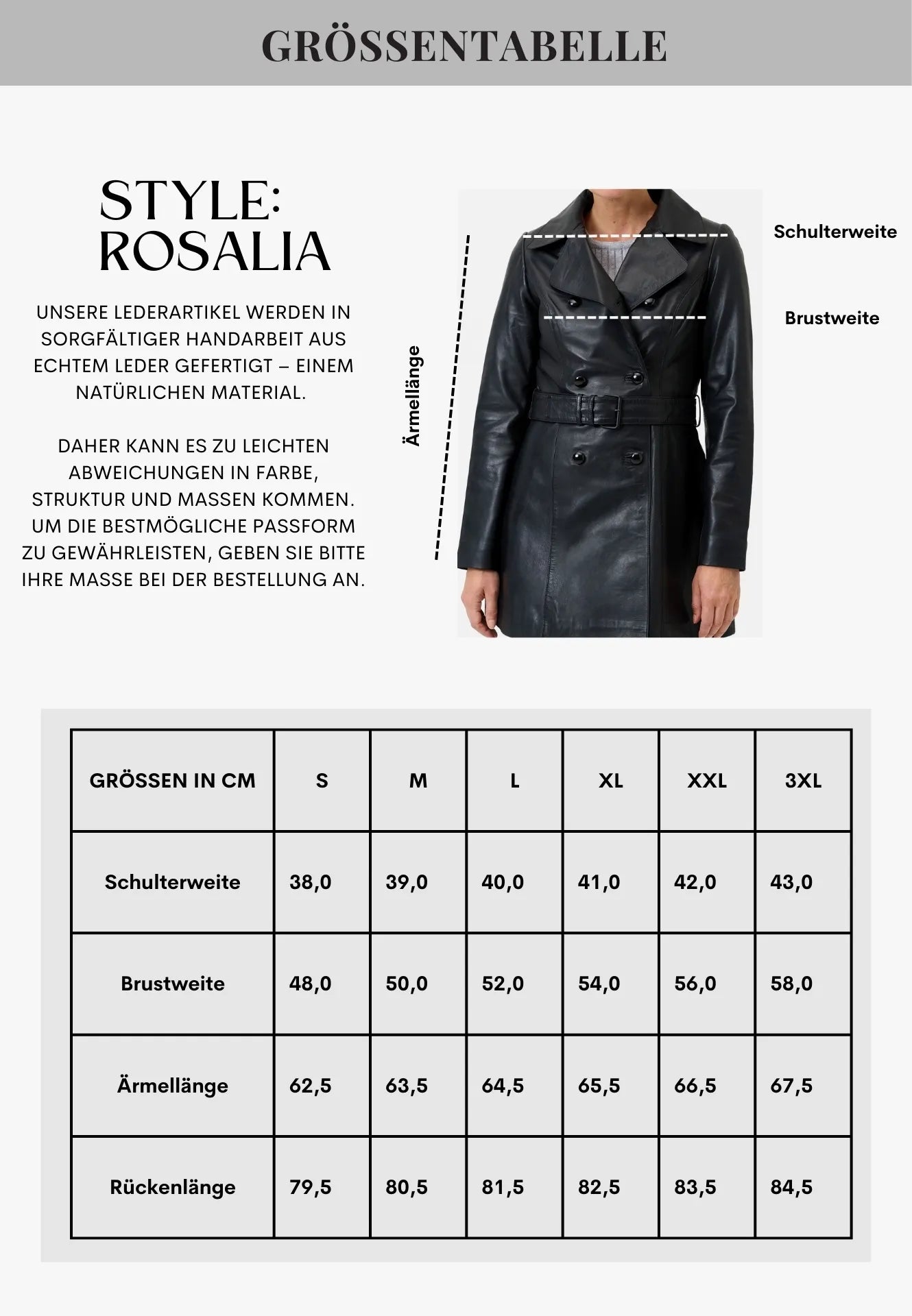 Rosalia zweireihiger Ledermantel mit Gürtel