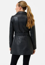 Rosalia zweireihiger Ledermantel mit Gürtel