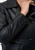 Rosalia zweireihiger Ledermantel mit Gürtel